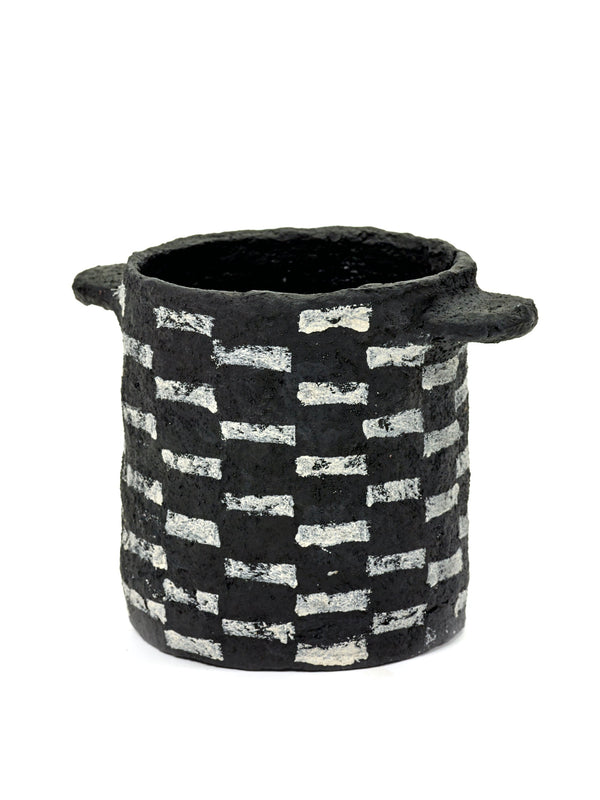 PAPIER-MÂCHÉ POT | BLACK HORIZONTAL STRIPE