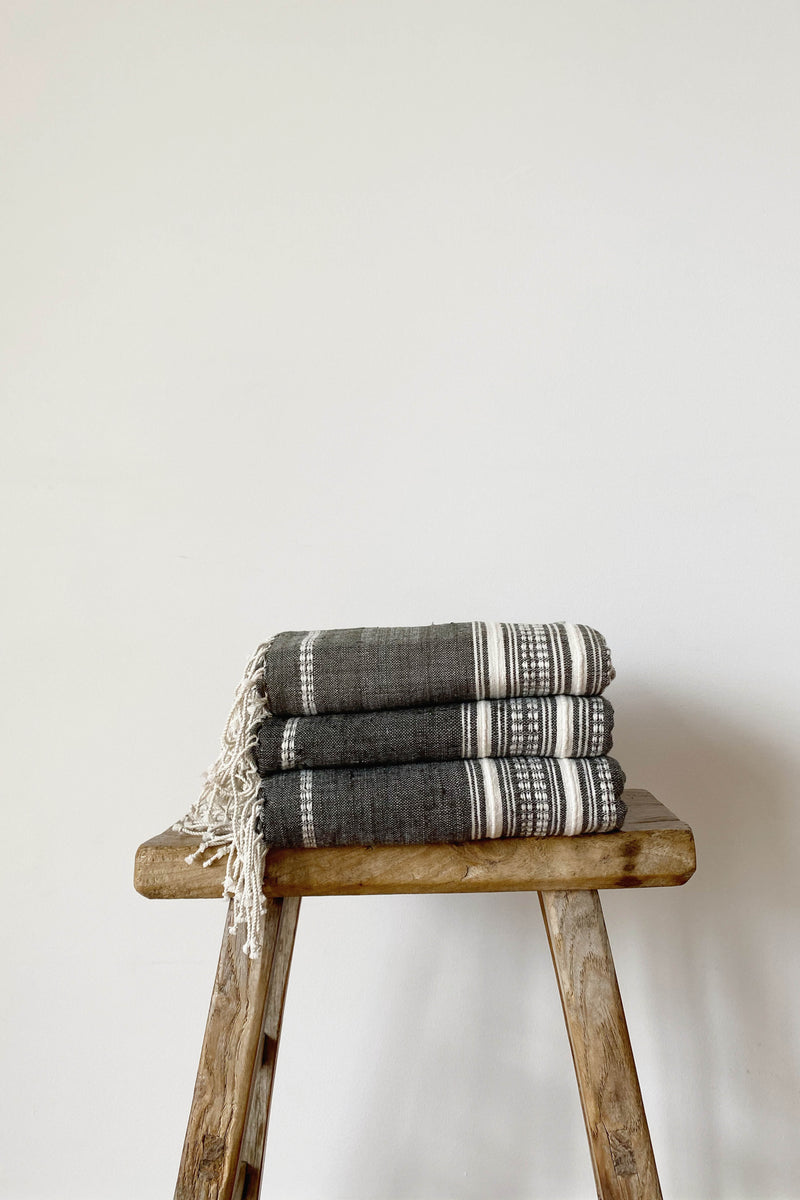 COTTON HANDLOOMED THROW | CHARCOAL & NATURAL