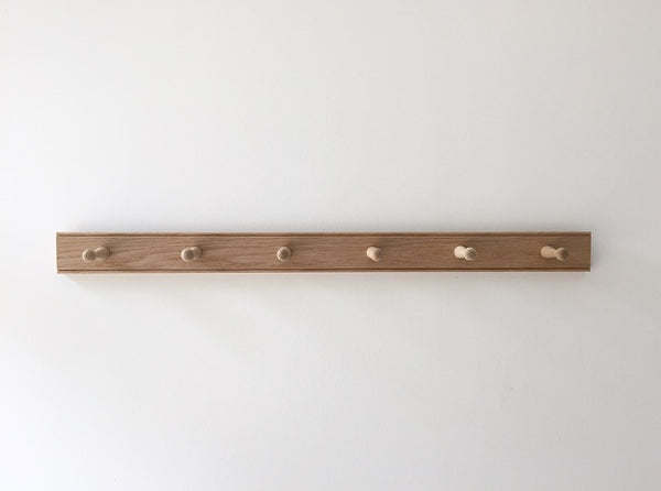 Wall mounted coat rack, coat hook, coat rack, wall hook, simple wall mounted timber peg coat hook rail - 6 coat pegs 